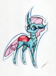Size: 1280x1719 | Tagged: safe, artist:luxiwind, character:ocellus, species:changeling, species:reformed changeling, cute, diaocelles, exoskeleton, fangs, female, high res, solo, traditional art
