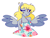 Size: 1280x977 | Tagged: safe, artist:cubbybatdoodles, character:derpy hooves, species:anthro, species:pegasus, g4, breasts, cleavage, clothing, colored wings, cute, derpabetes, ditzy doo, dress, eye clipping through hair, eyebrows, eyebrows visible through hair, female, mare, multicolored wings, one eye closed, simple background, smiling, solo, spread wings, sundress, two toned wings, white background, wings
