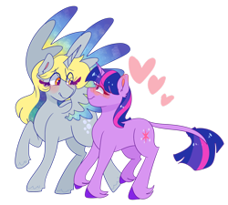 Size: 1280x1151 | Tagged: safe, artist:cubbybatdoodles, character:derpy hooves, character:twilight sparkle, character:twilight sparkle (unicorn), species:alicorn, species:pony, species:unicorn, ship:twerpy, alicornified, derpicorn, ditzy doo, female, heart, heart eyes, leonine tail, lesbian, race swap, role reversal, shipping, simple background, transparent background, unshorn fetlocks, wingding eyes