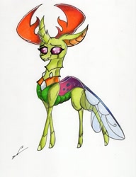 Size: 1280x1671 | Tagged: safe, artist:luxiwind, character:thorax, species:changeling, species:reformed changeling, antlers, cute, exoskeleton, fanart, male, solo, traditional art