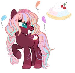 Size: 1024x1006 | Tagged: safe, artist:elementbases, artist:marihht, base used, oc, oc only, parent:big macintosh, parent:pinkie pie, parents:pinkiemac, species:earth pony, species:pony, balloon, braid, cutie mark, earth pony oc, female, flower, flower in hair, freckles, mare, no pupils, offspring, raised hoof, simple background, smiling, solo, transparent background