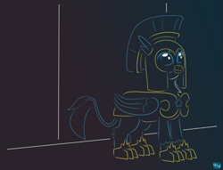 Size: 655x500 | Tagged: safe, artist:quint-t-w, character:gallus, species:griffon, newbie artist training grounds, episode:the last problem, g4, my little pony: friendship is magic, armor, atg 2020, gradient background, male, minimalist, modern art, royal guard, royal guard armor, royal guard gallus, solo, standing