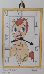 Size: 888x1477 | Tagged: safe, artist:rapidsnap, character:doctor whooves, character:time turner, species:pony, equestria daily, newbie artist training grounds, atg 2020, clock, male, solo, traditional art, trapped