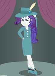 Size: 2550x3507 | Tagged: safe, artist:robukun, character:rarity, my little pony:equestria girls, clothing, detective rarity, fedora, female, hat, solo, trenchcoat