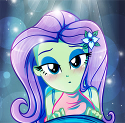 Size: 496x489 | Tagged: safe, artist:charliexe, character:fluttershy, my little pony:equestria girls, adorasexy, beautiful, bedroom eyes, blushing, bust, cute, flower, hairclip, lidded eyes, looking at you, male, male pov, offscreen character, pov, sexy, shyabetes, solo
