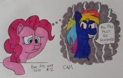 Size: 1279x817 | Tagged: safe, artist:rapidsnap, character:evil pie hater dash, character:pinkie pie, character:rainbow dash, species:demon pony, episode:secrets and pies, g4, my little pony: friendship is magic, demon, original species, traditional art