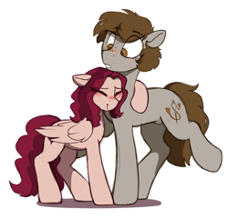 Size: 1400x1350 | Tagged: safe, artist:crimmharmony, oc, oc:crimm harmony, oc:stitched laces, species:earth pony, species:pegasus, species:pony, crimmaces, cute, female, male, mare, nudity, sheath, shipping