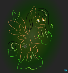Size: 606x650 | Tagged: safe, artist:quint-t-w, oc, oc only, species:pegasus, species:pony, fanfic:end of ponies, newbie artist training grounds, atg 2020, dragonfire, female, fire, gradient background, harmony, minimalist, modern art, open mouth, rearing, solo, two toned mane