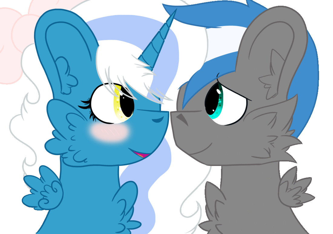 Size: 1100x774 | Tagged: safe, artist:rukemon, oc, oc:cloud zapper, oc:fleurbelle, species:alicorn, species:pegasus, species:pony, alicorn oc, animated, blushing, bow, chest fluff, ear fluff, fleurpper, gif, green eyes, hair bow, horn, looking at each other, looking at you, pegasus oc, shipping, shipping fuel, simple background, transparent background, wingding eyes, wings, yellow eyes