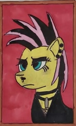 Size: 737x1229 | Tagged: safe, artist:rapidsnap, character:fluttershy, species:pegasus, species:pony, female, fluttergoth, goth, painting, solo, traditional art