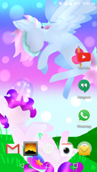 Size: 720x1280 | Tagged: safe, alternate version, artist:shinningblossom12, oc, oc only, oc:anasflow maggy, oc:shinning blossom, species:pegasus, species:pony, species:unicorn, duo, flying, glowing horn, grass, horn, multicolored hair, outdoors, pegasus oc, rainbow hair, sitting, unicorn oc, wings