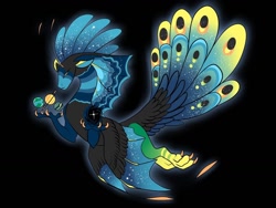 Size: 1024x768 | Tagged: safe, artist:loryska, oc, oc only, parent:cosmos, parent:queen novo, parents:cosnovo, species:draconequus, black background, black hole, draconequus oc, ethereal wings, hybrid, hybrid wings, interspecies offspring, magical lesbian spawn, offspring, planet, simple background, tangible heavenly object, wings