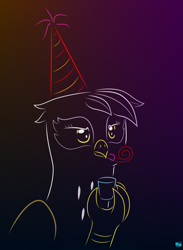 Size: 696x950 | Tagged: safe, artist:quint-t-w, character:gilda, species:griffon, newbie artist training grounds, annoyed, atg 2020, bust, clothing, female, glass, gradient background, hat, minimalist, modern art, noisemaker, party hat, shot glass, solo