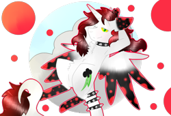 Size: 2560x1740 | Tagged: safe, artist:shinningblossom12, oc, oc only, species:alicorn, species:pony, alicorn oc, arm behind back, chest fluff, choker, horn, on back, one eye closed, simple background, solo, spiked choker, spiked wristband, transparent background, wings, wink, wristband