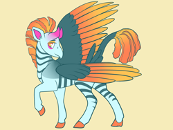 Size: 2800x2100 | Tagged: safe, artist:loryska, oc, parent:queen novo, parent:zecora, colored wings, hybrid, magical lesbian spawn, offspring, orange background, parents:novocora, simple background, solo, two toned wings, wings