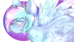 Size: 2560x1440 | Tagged: safe, artist:shinningblossom12, oc, oc only, oc:shinning blossom, species:pegasus, species:pony, blep, chest fluff, female, mare, multicolored hair, one eye closed, pegasus oc, rainbow hair, simple background, solo, speedpaint available, tongue out, transparent background, wings, wink