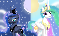 Size: 4000x2500 | Tagged: safe, artist:theroyalprincesses, character:princess celestia, character:princess luna, species:alicorn, species:pony, absurd resolution, cutie mark, ethereal mane, galaxy mane, looking at you, royal sisters, smiling