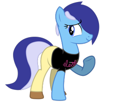Size: 1304x1070 | Tagged: safe, artist:bastbrushie, oc, oc only, oc:brushie brusha, species:earth pony, species:pony, background removed, blue mane, clothing, cute, earth pony oc, pants, shirt, shoes, simple background, smiling, solo, t-shirt, tail, transparent background, vector