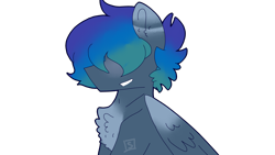 Size: 2560x1440 | Tagged: safe, artist:shinningblossom12, oc, oc:kiim, species:pegasus, species:pony, bust, chest fluff, grin, hair over eyes, male, pegasus oc, simple background, smiling, solo, stallion, transparent background, wings