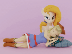 Size: 1024x768 | Tagged: safe, artist:bluest, character:applejack, character:pear butter, species:earth pony, species:pony, my little pony:equestria girls, 3d, 3d model, accessories, animated, applejack's hat, bare shoulders, beautiful, bedtime, bittersweet, bluest is trying to murder us, boots, clothing, cowboy hat, cute, cuteness overload, cycles, cycles render, dawwww, dress, eyes closed, fall formal outfits, feels, female, goodnight, hat, hnnng, jackabetes, looking at you, mare, missing accessory, mother and child, mother and daughter, no sound, patting, pearabetes, pillow, pink background, rubbing, rubbing hooves, sad, sadorable, shoes, simple background, sleeping, sleepy, sleeveless, sleeveless dress, smiling, smiling at you, smooth as butter, strapless, strapless dress, stroking, sweet dreams fuel, this will end in bed, this will end in bedtime stories, this will end in happiness, this will end in sleeping, weapons-grade cute, webm, wholesome