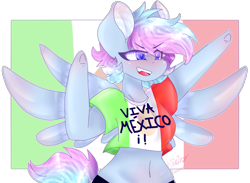 Size: 1492x1093 | Tagged: safe, artist:shinningblossom12, oc, oc only, oc:shinning blossom, species:anthro, species:pegasus, species:pony, :d, arm hooves, blushing, clothing, female, mexico, pegasus oc, simple background, smiling, solo, transparent background, underhoof, wings