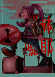 Size: 2882x4048 | Tagged: safe, artist:amazingpuffhair, character:aria blaze, species:eqg human, g4, my little pony:equestria girls, badass, boots, cigarette, clothing, ear piercing, female, glasses, jacket, pants, piercing, power line, shoes, smoking, solo