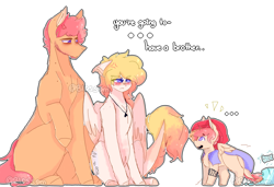 Size: 2957x2027 | Tagged: safe, artist:shinningblossom12, oc, oc only, oc:destiny, oc:dreamscape, parents:oc x oc, species:earth pony, species:pegasus, species:pony, g4, ..., clothing, colt, earth pony oc, female, hat, jewelry, male, mare, necklace, oc x oc, pegasus oc, pregnant, shipping, simple background, stallion, talking, white background, wings