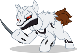 Size: 1280x890 | Tagged: safe, artist:mlp-trailgrazer, oc, oc:xaldin wolfgang, species:pony, g4, blade, clothing, cosplay, costume, simple background, solo, transparent background, white wolf