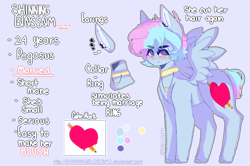 Size: 3003x1996 | Tagged: safe, artist:shinningblossom12, oc, oc only, oc:shinning blossom, species:pegasus, species:pony, g4, blushing, choker, ear piercing, earring, female, heart, jewelry, mare, necklace, pegasus oc, piercing, reference sheet, solo, wings