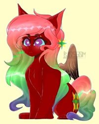 Size: 1280x1600 | Tagged: safe, artist:shinningblossom12, oc, oc only, species:pegasus, species:pony, g4, heart eyes, multicolored hair, pegasus oc, rainbow hair, simple background, solo, wingding eyes, wings, yellow background