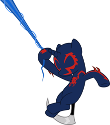 Size: 1280x1448 | Tagged: safe, artist:mlp-trailgrazer, oc, oc:evan, species:pony, species:unicorn, g4, clothing, cosplay, costume, male, simple background, solo, spider-man, spider-man 2099, stallion, transparent background