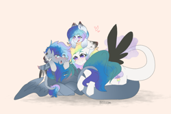 Size: 4535x3025 | Tagged: safe, artist:shinningblossom12, oc, oc only, oc:kiim, oc:sugar, parents:oc x oc, species:pegasus, species:pony, g4, :o, blushing, colt, female, filly, male, mare, multicolored hair, offspring, open mouth, pegasus oc, prone, rainbow hair, simple background, solo, stallion, wings