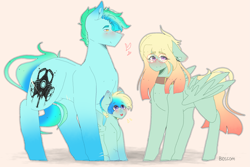 Size: 4535x3025 | Tagged: safe, artist:shinningblossom12, oc, oc only, parents:oc x oc, species:earth pony, species:pegasus, species:pony, g4, blushing, choker, earth pony oc, female, male, mare, offspring, pegasus oc, simple background, solo, stallion, wings