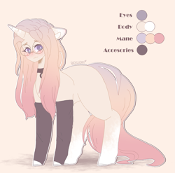 Size: 2755x2719 | Tagged: safe, artist:shinningblossom12, oc, oc only, species:pony, species:unicorn, g4, choker, female, glasses, horn, leg warmers, mare, reference sheet, solo, unicorn oc