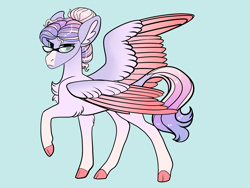 Size: 2800x2100 | Tagged: safe, artist:loryska, oc, parent:princess cadance, parent:shining armor, parents:shiningcadance, species:pegasus, species:pony, g4, female, glasses, mare, offspring, simple background, two toned wings, wings