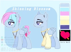Size: 2108x1528 | Tagged: safe, artist:shinningblossom12, base used, oc, oc only, oc:shinning blossom, species:pegasus, species:pony, g4, bedroom eyes, choker, duo, ear piercing, earring, eyelashes, heart, jewelry, necklace, pegasus oc, piercing, reference sheet, wings