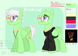 Size: 2108x1528 | Tagged: safe, artist:shinningblossom12, oc, oc only, species:pegasus, species:pony, g4, bald, bust, choker, clothing, duo, glasses, jewelry, male, necklace, pegasus oc, smiling, stallion, wings