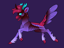 Size: 2800x2100 | Tagged: safe, artist:loryska, oc, parent:king sombra, parent:pharynx, parents:sombrynx, species:changepony, g4, hybrid, interspecies offspring, magical gay spawn, offspring, purple background, simple background, solo