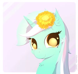Size: 1900x1800 | Tagged: safe, artist:cheshiresdesires, character:lyra heartstrings, species:pony, species:unicorn, g4, bust, cute, female, flower, flower in hair, lyrabetes, mare, portrait, solo, wingding eyes