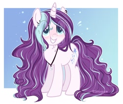 Size: 2048x1724 | Tagged: safe, artist:shinningblossom12, base used, oc, oc only, species:pony, species:unicorn, g4, blushing, ear piercing, earring, eye clipping through hair, eyelashes, female, horn, jewelry, mare, necklace, piercing, smiling, solo, unicorn oc