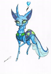 Size: 2269x3269 | Tagged: safe, artist:luxiwind, oc, oc:flox, species:changeling, species:reformed changeling, g4, female, simple background, solo, traditional art, white background