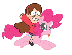 Size: 800x614 | Tagged: safe, artist:elslowmo, character:pinkie pie, crossover, gravity falls, humans riding ponies, mabel pines, riding, simple background, transparent background