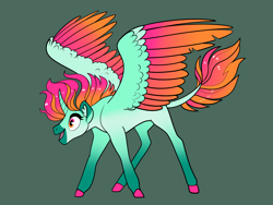 Size: 2800x2100 | Tagged: safe, artist:loryska, oc, parent:derpy hooves, parent:king sombra, species:alicorn, species:pony, g4, green background, male, offspring, parents:sombraderpy, simple background, solo, stallion, two toned wings, wings