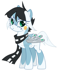Size: 1920x2406 | Tagged: safe, artist:magicdarkart, species:pony, g4, amputee, artificial wings, augmented, biohacking, clothing, deviantart watermark, obtrusive watermark, prosthetic limb, prosthetic wing, prosthetics, scarf, simple background, solo, transparent background, watermark, wings