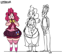 Size: 1042x870 | Tagged: safe, artist:ross irving, character:carrot cake, character:cup cake, character:pinkie pie, fat, humanized, sketch