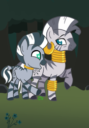 Size: 715x1024 | Tagged: safe, artist:chelseawest, character:zecora, oc, oc:ade, species:zebra, g4, aunt and nephew
