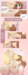 Size: 2500x6500 | Tagged: safe, artist:kebchach, oc, oc:celia montigre, species:earth pony, species:pegasus, species:pony, g4, comic, drool, drool string, kissing, whispering
