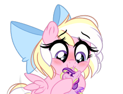 Size: 3006x2290 | Tagged: safe, artist:emberslament, character:princess cadance, oc, oc:bay breeze, species:pegasus, species:pony, g4, alternate hairstyle, blushing, bow, cute, dawwww, female, filly, hair bow, happy, heart eyes, ocbetes, plushie, simple background, transparent background, wingding eyes