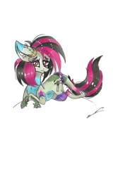 Size: 1280x1743 | Tagged: safe, artist:luxiwind, oc, oc:ténèbres, species:earth pony, species:pony, g4, accessories, cute, ear piercing, earring, female, gothic, jewelry, makeup, piercing, simple background, traditional art