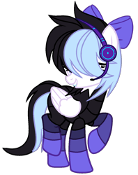 Size: 972x1227 | Tagged: safe, artist:meimisuki, artist:rukemon, base used, oc, oc only, oc:dazzling drizzle, species:pegasus, species:pony, g4, armor, bedroom eyes, bow, commission, cyber-questria, female, grin, hair bow, headphones, headset, mare, outfit, raised hoof, raised leg, simple background, smiling, solo, spy, transparent background